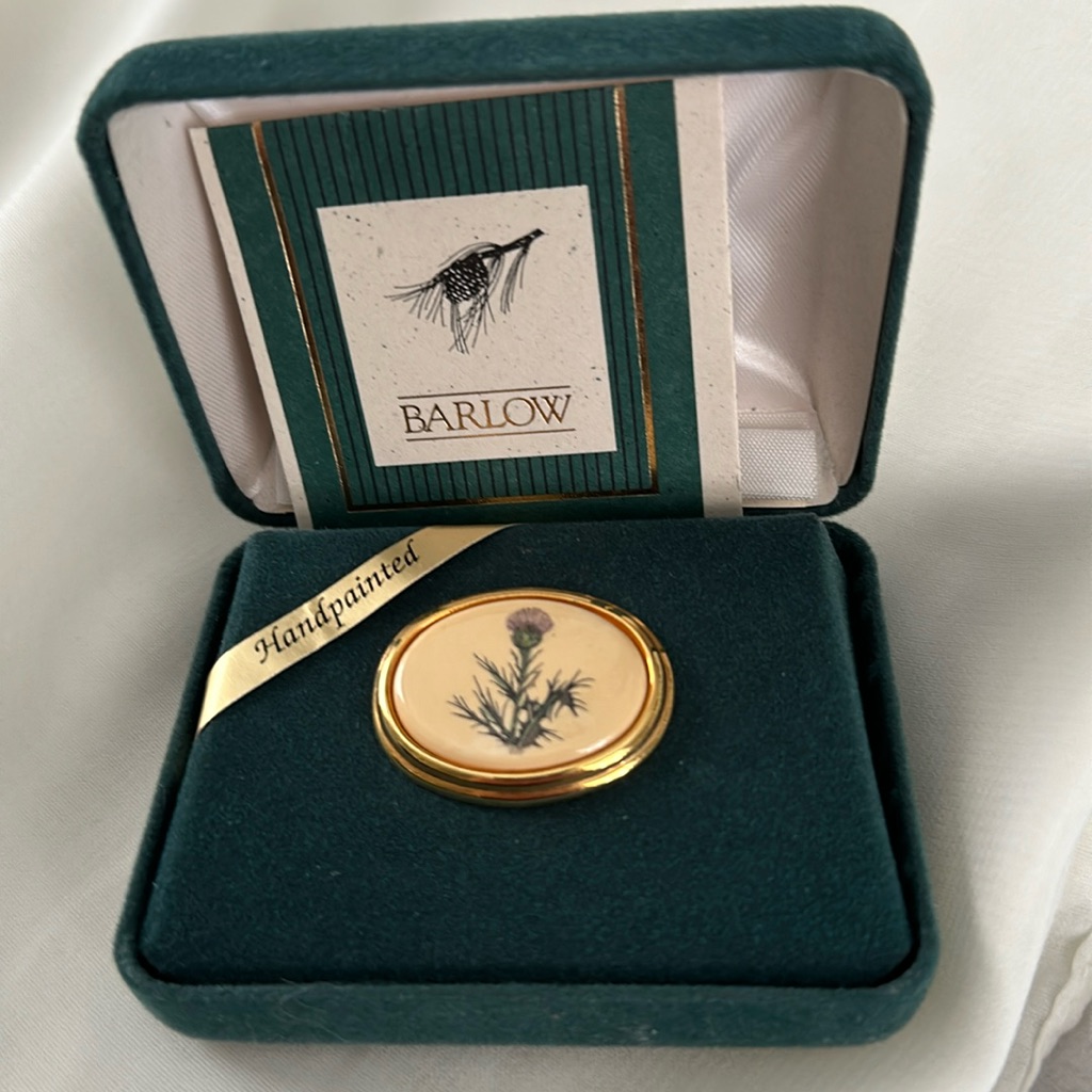Nwt Barlow Hand Painted Thistle Pin.